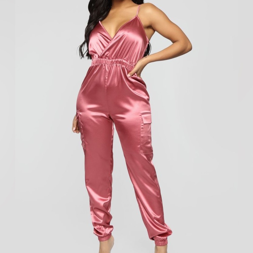 Fashion Nova Pink Jumpsuit with Shiny Finish - Picture 3 of 3